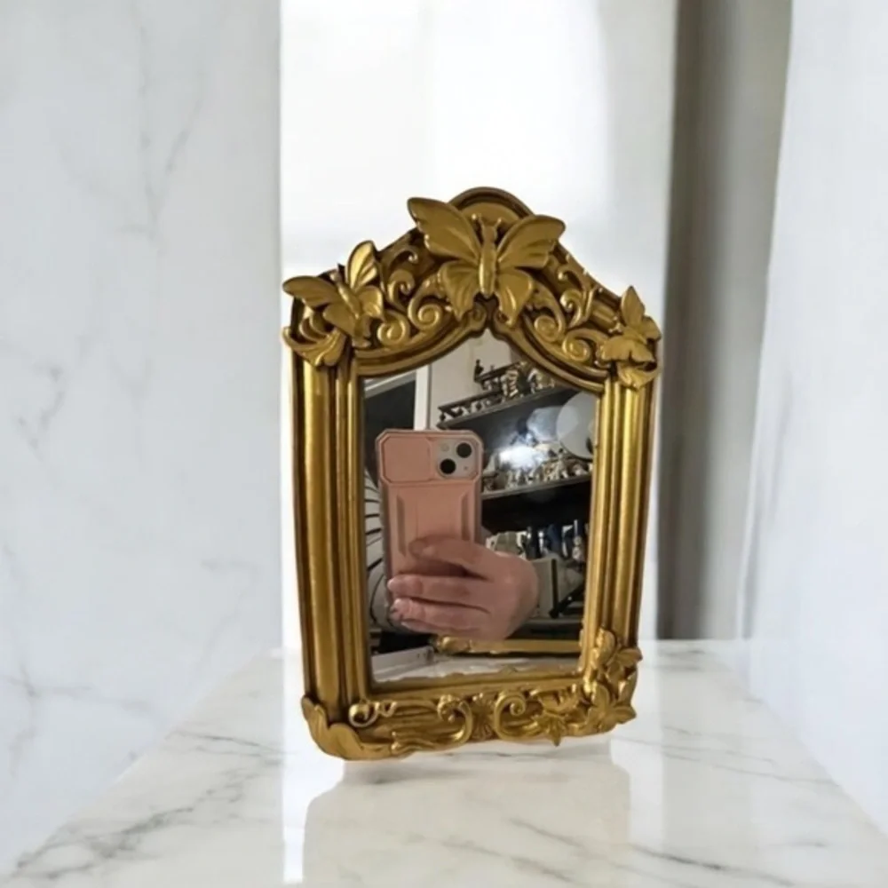 Table top mirror gold ornate frame with butterfly